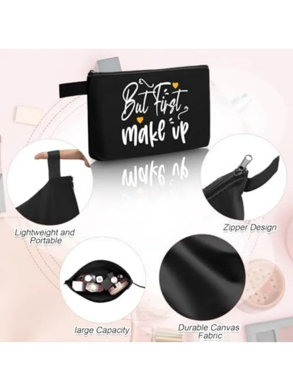 60 Pcs Canvas Makeup Bags Set, Black, 9.8